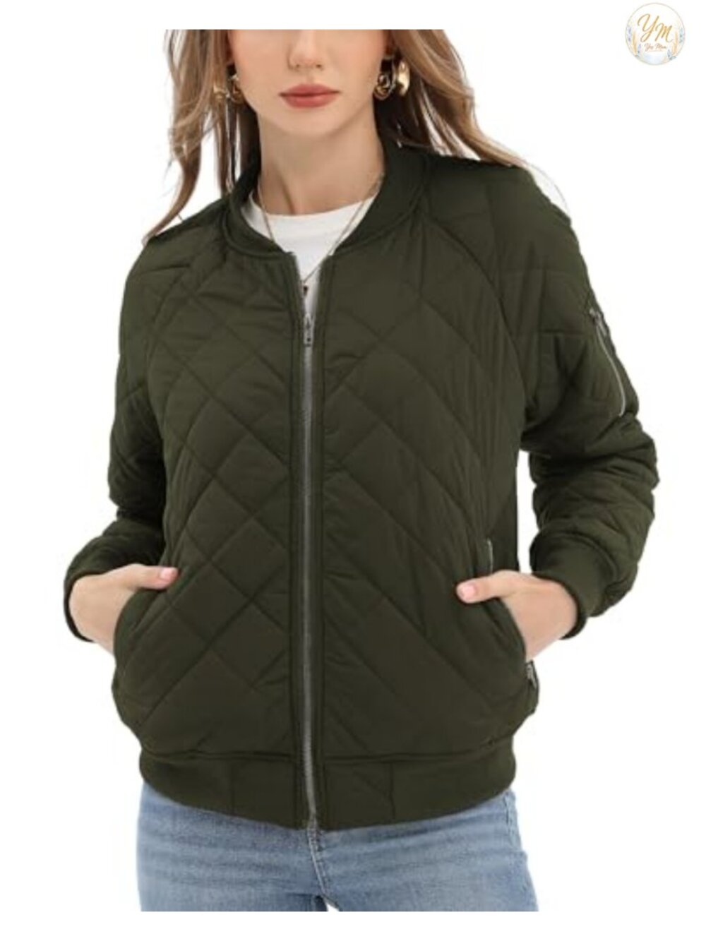 Quilted Bomber Jacket with 5 Pockets Lightweight Puffer Coat